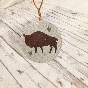Laughing Crow Paperworks Buffalo Bison Christmas Ornament Handmade Recycled 3.75